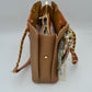 Elegant Textured Tote Bag with Chain Accent and Printed Scarf