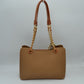 Elegant Textured Tote Bag with Chain Accent and Printed Scarf