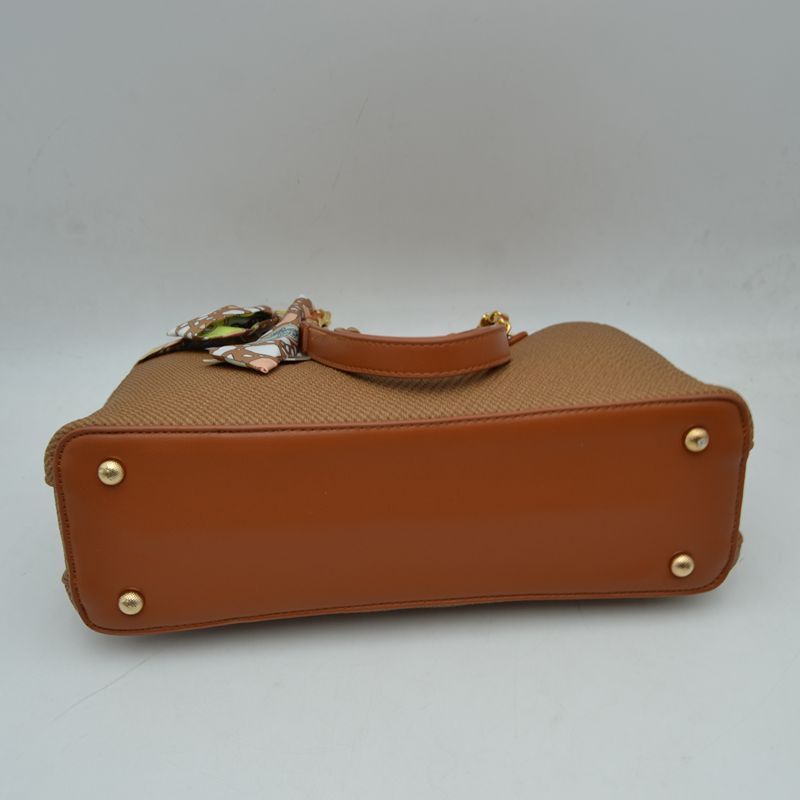 Elegant Textured Tote Bag with Chain Accent and Printed Scarf