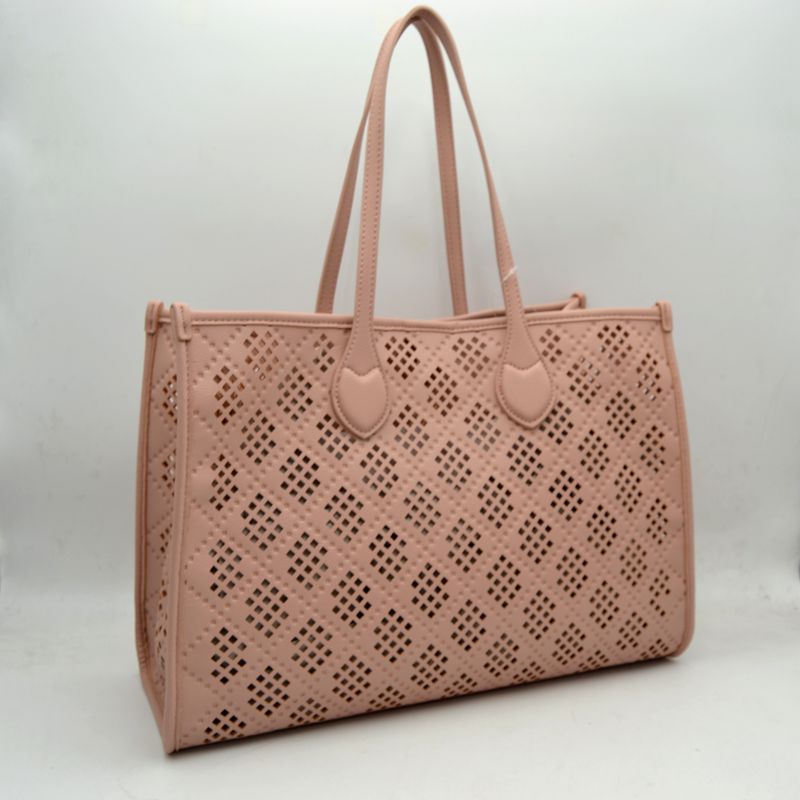 Midnight Perforated Lattice Tote – Elegant Laser-Cut Shoulder Bag