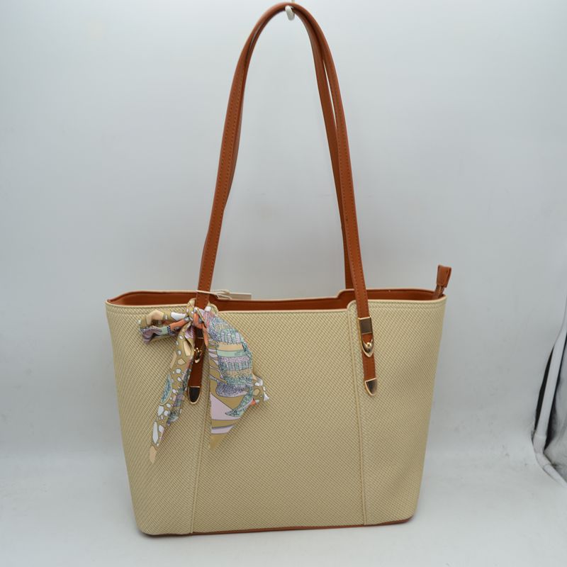 Riviera Textured Shoulder Tote Bag with Silk-Style Scarf Accent