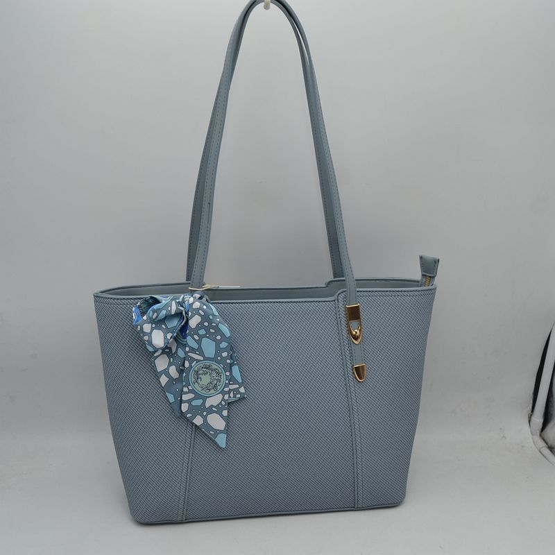 Riviera Textured Shoulder Tote Bag with Silk-Style Scarf Accent