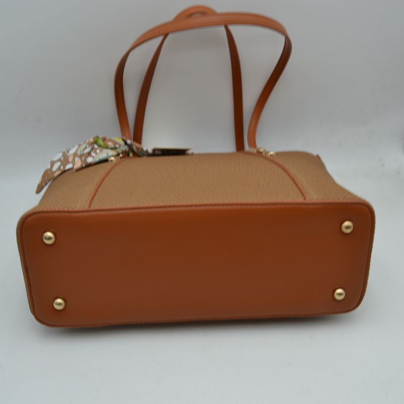 Riviera Textured Shoulder Tote Bag with Silk-Style Scarf Accent