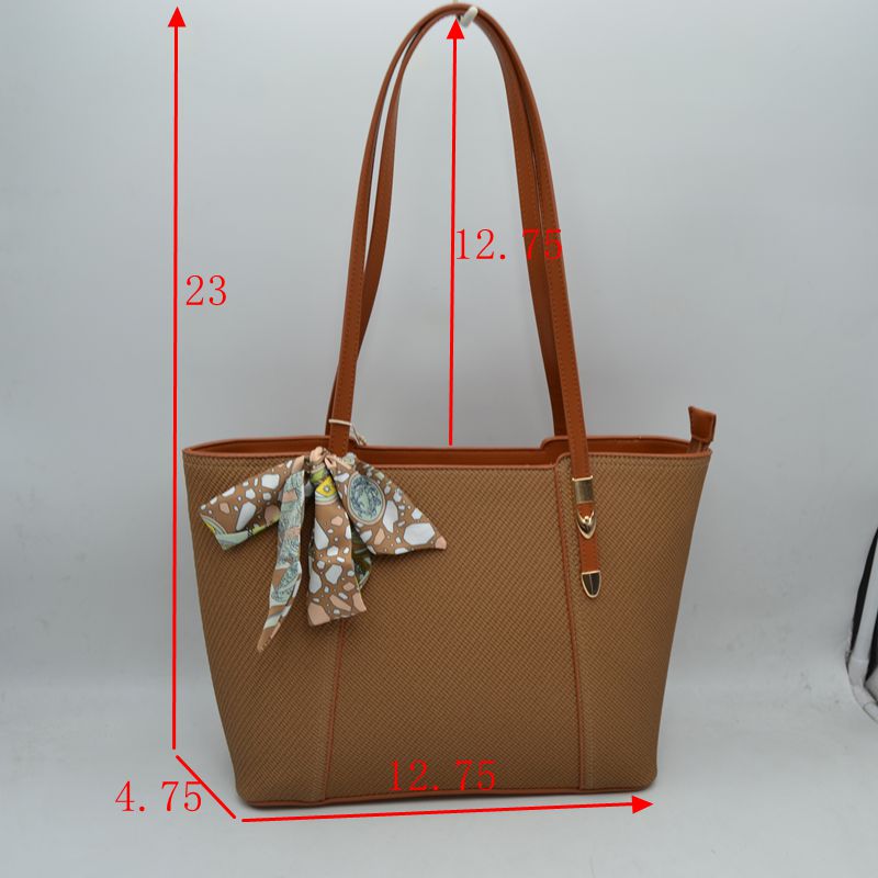 Riviera Textured Shoulder Tote Bag with Silk-Style Scarf Accent
