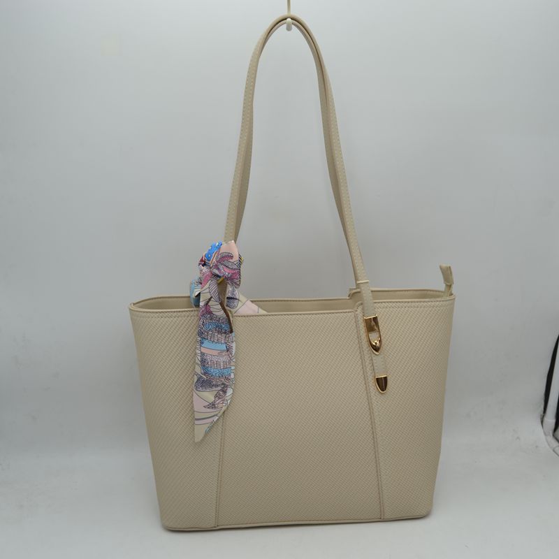 Riviera Textured Shoulder Tote Bag with Silk-Style Scarf Accent
