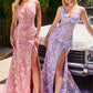 Vestido ajustado Ladivine Y038 con escote pronunciado, cuentas florales y lentejuelas