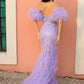 Nox Anabel Y1476 Long Beaded Detail Detachable Puff Sleeve Mermaid Gown