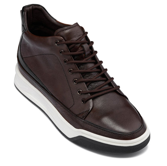 CALTO - Y7152 - 6.6 cm Más Alto (Marrón Café) - Bota-Zapatilla Alta de Cuero