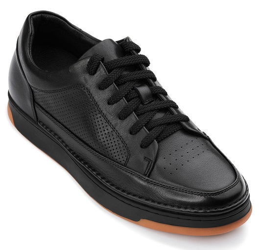 CALTO - Y7931 - 6.6 cm Más Alto (Negro/Suela de Goma) - Zapatillas Elevadas de Cuero Microperforado