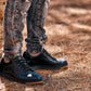 CALTO - Y7931 - 2.6 Inches Taller (Noir/Black & Gum Sole) - Elevated Leather Micro-Perforated Sneakers