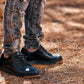 CALTO - Y7931 - 2.6 Inches Taller (Noir/Black & Gum Sole) - Elevated Leather Micro-Perforated Sneakers