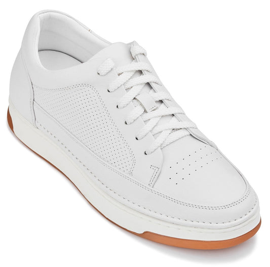 CALTO - Y7932 - 2,6 pulgadas más alto (Blanco/Blanquecino y Suela de Goma) - Zapatillas de cuero microperforado elevadas