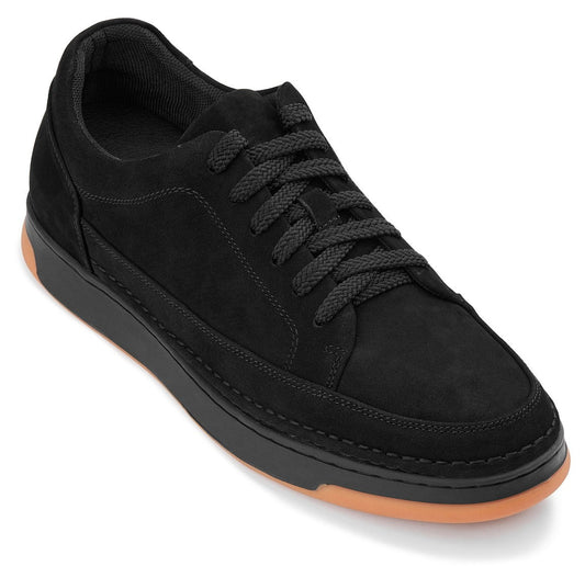 CALTO - Y7933 - 2.6 Pulgadas Más Alto (Ante Negro/Suela Negra y Goma) - Zapatillas Elevadas de Ante