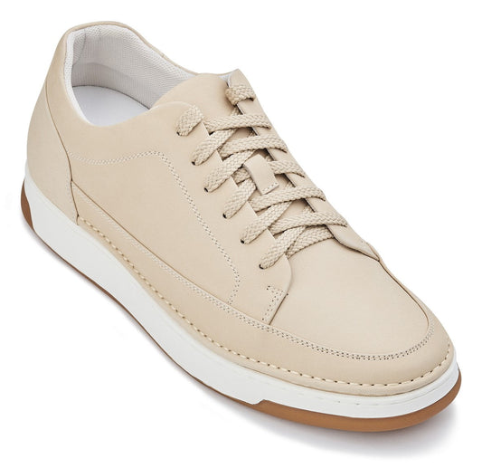 CALTO - Y7934 - 2.6 pulgadas más alto (ante blanco marfil/suela blanca y color goma) - Zapatillas elevadas de cuero
