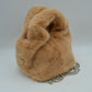 Fluffy Plush Handbag with Integrated Top Handle and Metallic Chain Strap
