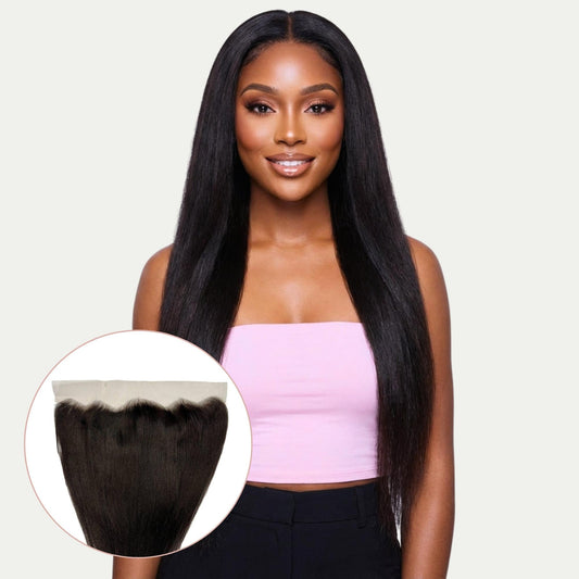 Frontal de cabello humano liso Yaki de encaje transparente 13x4