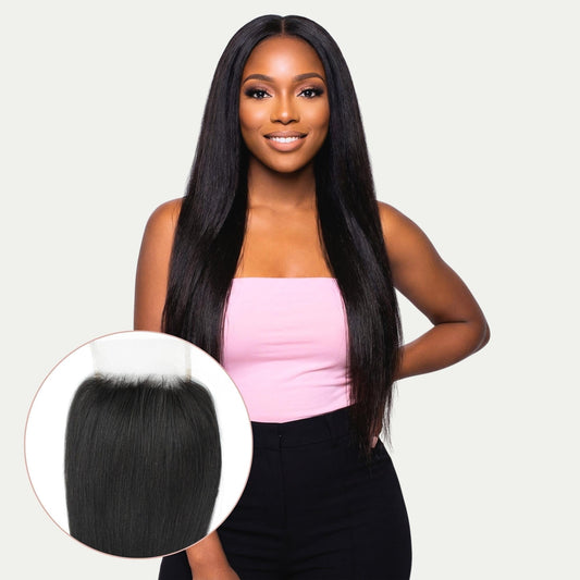 Cierre de cabello humano Yaki Liso 4x4 de encaje transparente