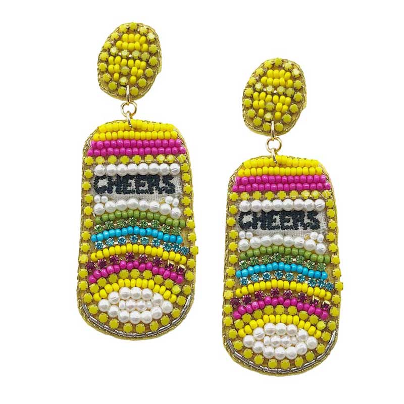 CHEERS Felt Back Pearl Stone Seed Beaded Beer Dangle Earring