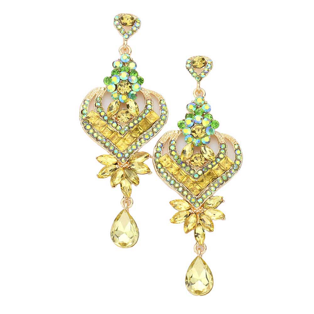 Glass Crystal Heart Teardrop Evening Earrings