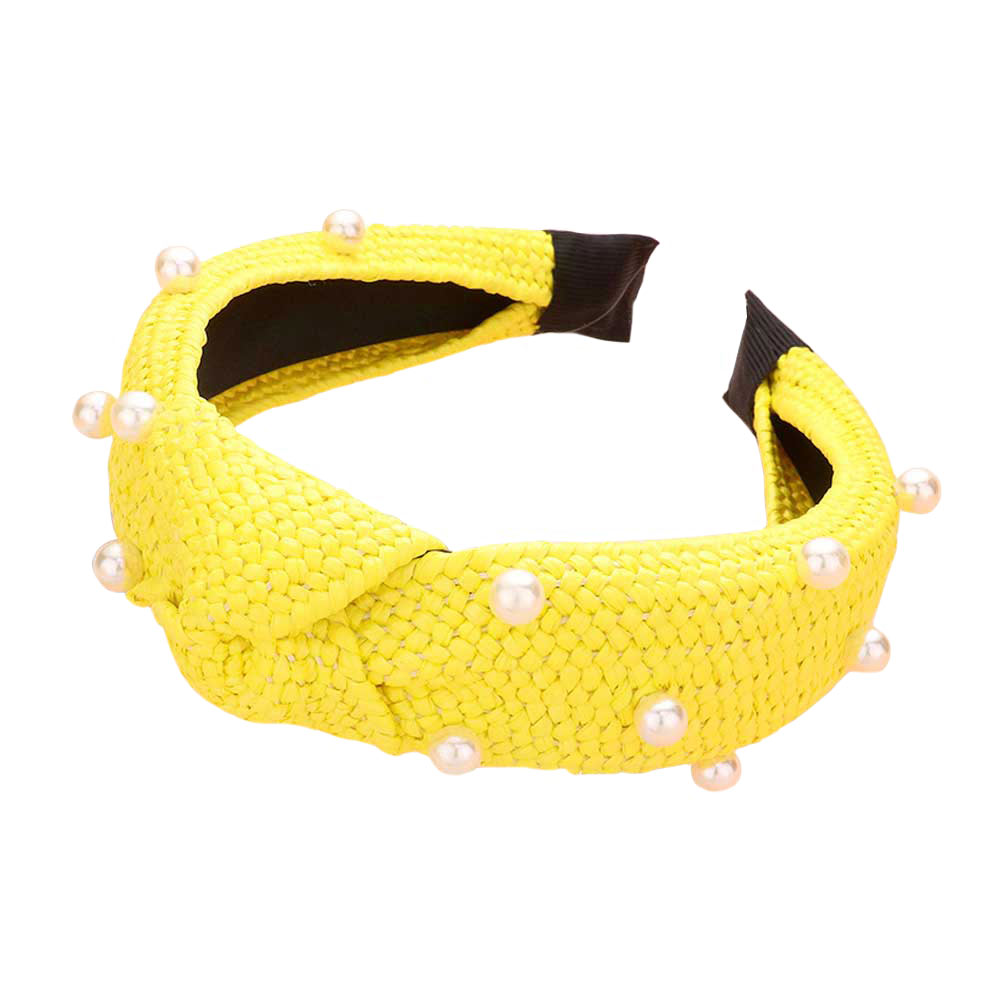 Pearl Embellished Straw Knot Burnout Headband