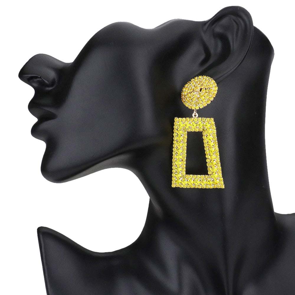 Rhinestone Pave Open Rectangle Dangle Evening Earrings