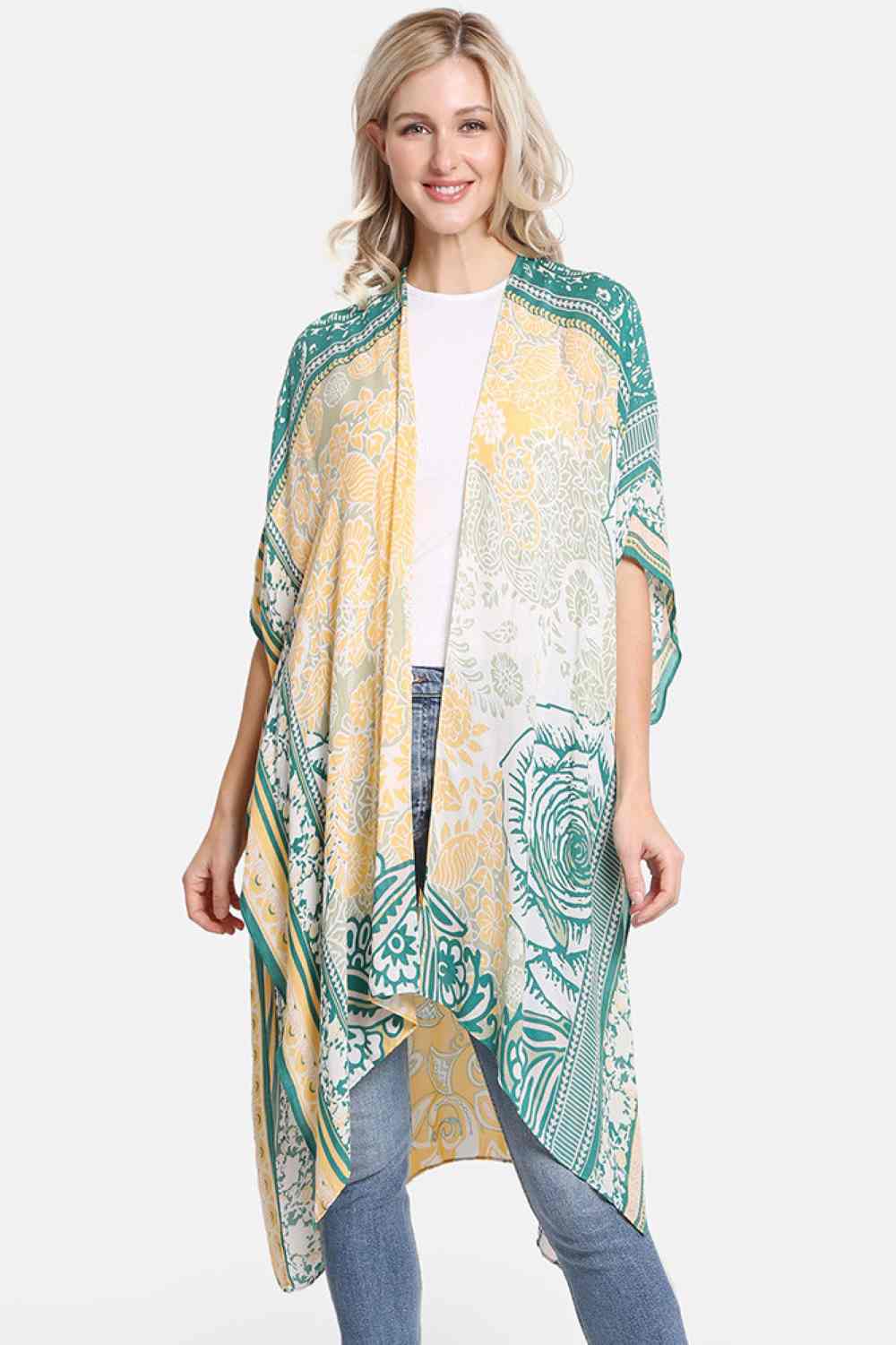 Floral Pattern Print Summer Kimono Cover Up