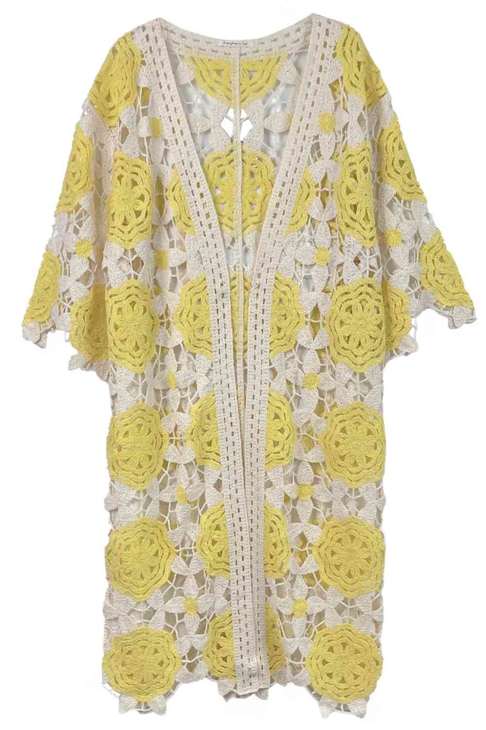 Flower Tow Tone Crochet Cardigan