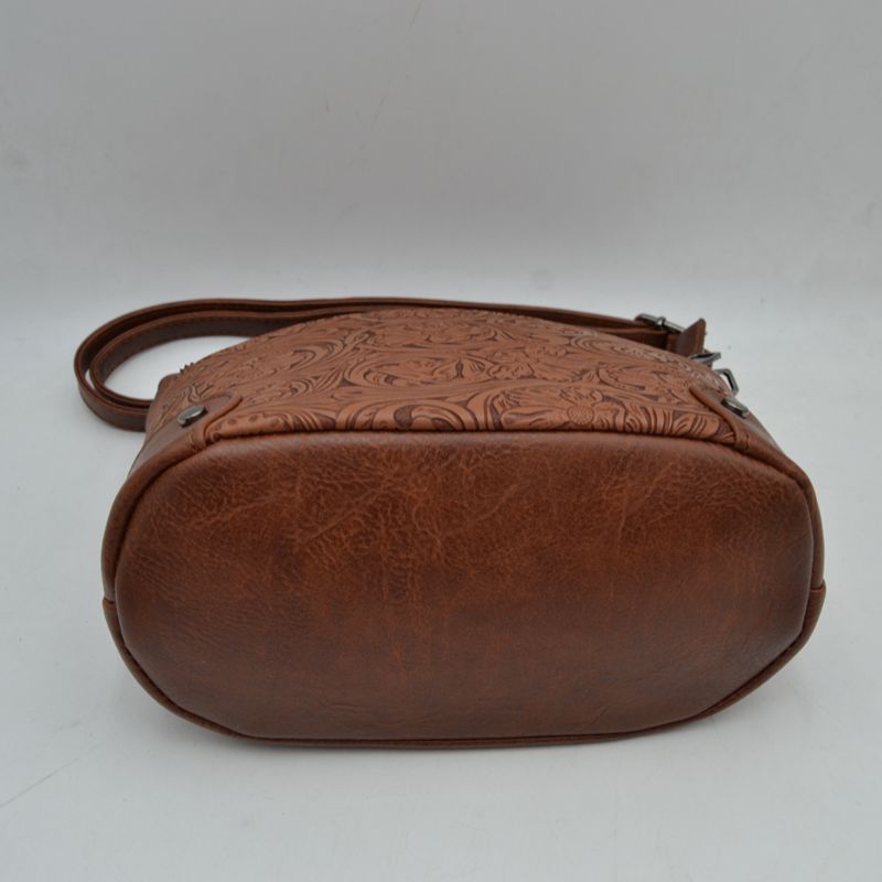 Embossed Floral Multi-Zipper Crossbody Bag with Adjustable Strap