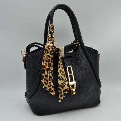 Pebbled Handbag with Scarfed Top Handles and Crossbody Strap