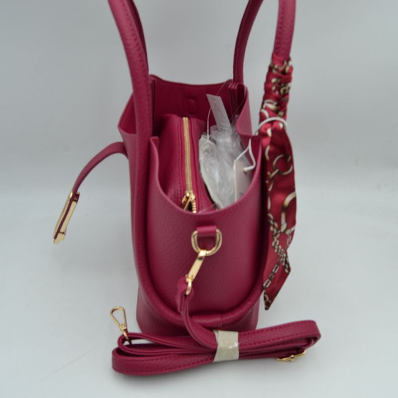 Pebbled Handbag with Scarfed Top Handles and Crossbody Strap