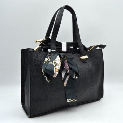 Pebbled Tote Bag with Dual Top Handles and Scarf Accent