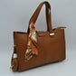 Pebbled Tote Bag with Dual Top Handles and Scarf Accent