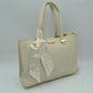 Pebbled Tote Bag with Dual Top Handles and Scarf Accent
