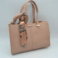 Pebbled Tote Bag with Dual Top Handles and Scarf Accent