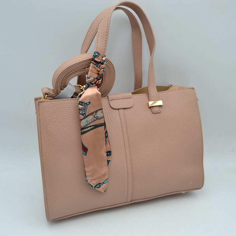 Pebbled Tote Bag with Dual Top Handles and Scarf Accent