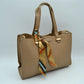 Pebbled Tote Bag with Dual Top Handles and Scarf Accent