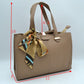 Pebbled Tote Bag with Dual Top Handles and Scarf Accent