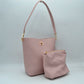 Pebbled Bucket Bag and Crossbody Pouch Set with Circular Lock Accent