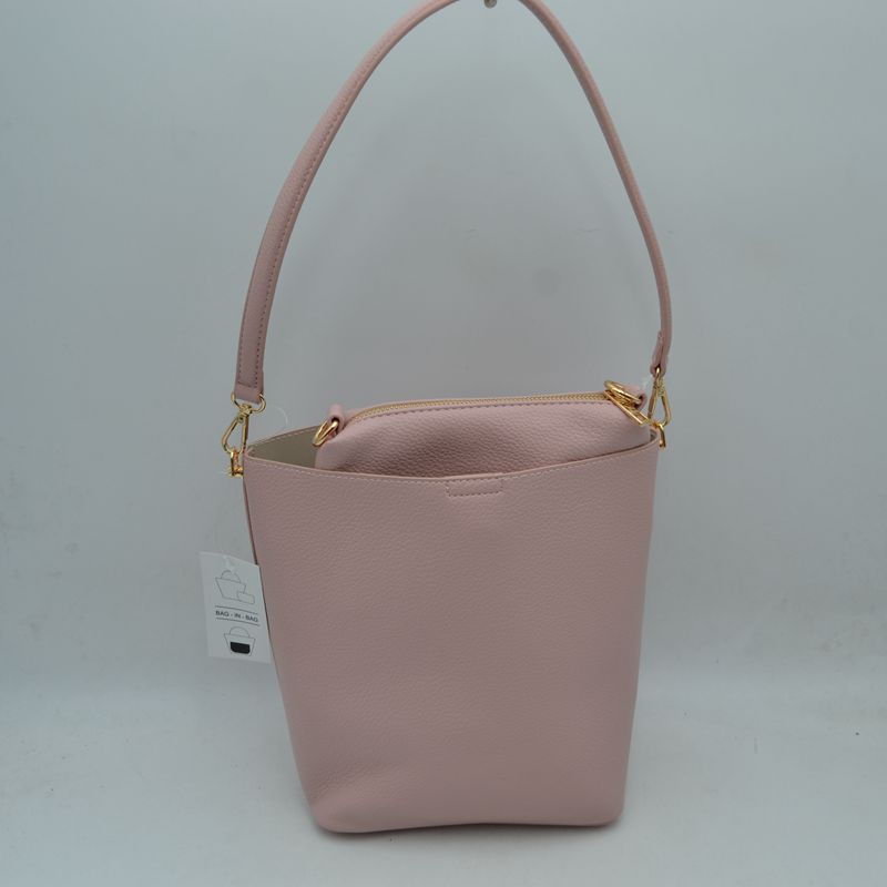 Pebbled Bucket Bag and Crossbody Pouch Set with Circular Lock Accent