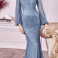 Andrea & Leo A0997 Pearl Beaded Long Sleeve Fit and Flare Long Dress