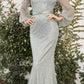 Andrea & Leo A0997 Pearl Beaded Long Sleeve Fit and Flare Long Dress