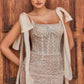 Vestido de cóctel midi embellecido Andrea & Leo A1110 con tirantes anudados