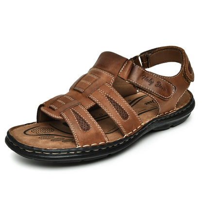 Holy dove Sandalias de pescador con puntera abierta para hombre - Sandalias deportivas casuales de cuero nobuk marrón para aventuras de verano