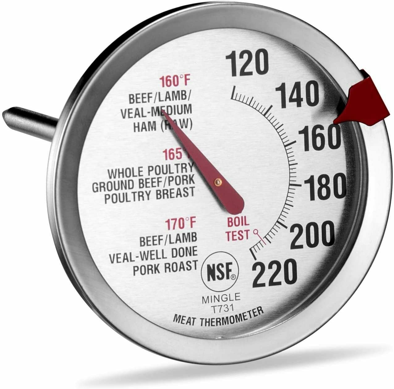 Termómetro para carne Mainstays con certificación NSF, apto para horno, esfera extragrande, plateado