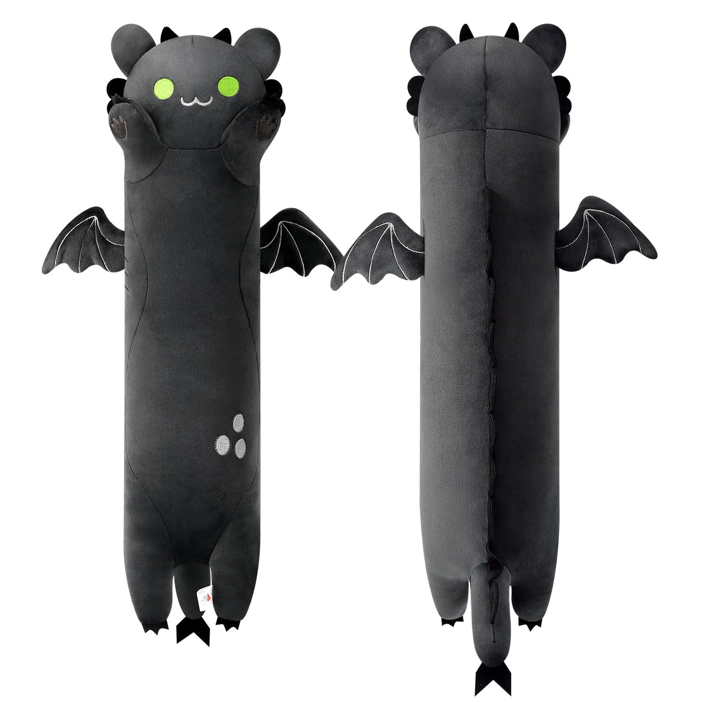 PEACH CAT Almohada larga de peluche de gato dragón, bonito peluche de gato dragón para niños y niñas, negro, 19.6 pulgadas
