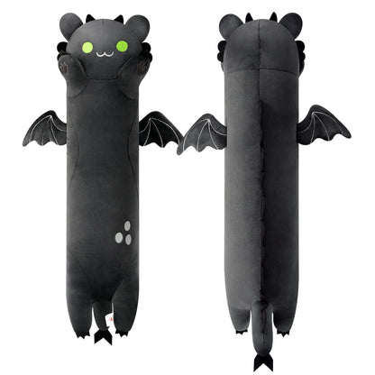 PEACH CAT Almohada larga de peluche de gato dragón, bonito peluche de gato dragón para niños y niñas, negro, 19.6 pulgadas