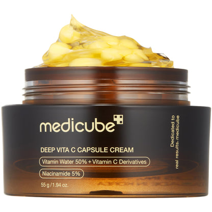 Medicube Deep Vitamin C Golden Capsule Face Moisturizer - Cápsulas de liposomas para la luminosidad de la piel con arrugas - Gel transparente para una hidratación resplandeciente - Cuidado de la piel coreano 1.94 oz