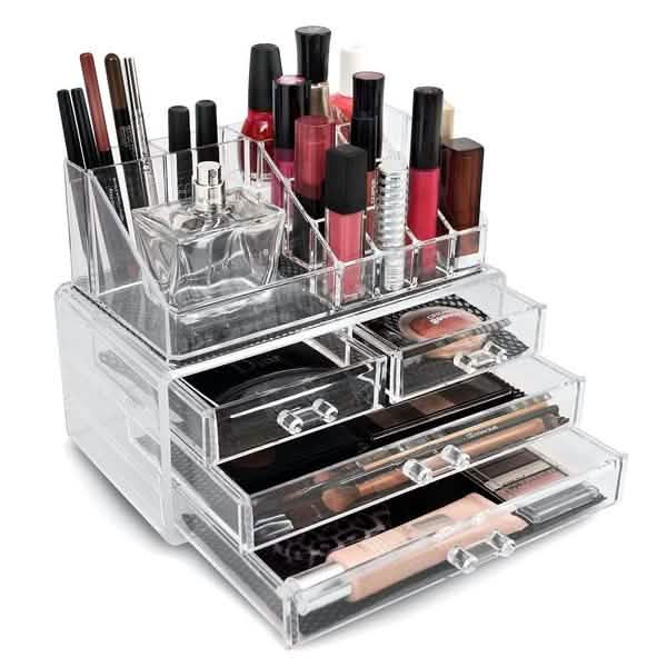Paquete de 2: Organizador de maquillaje de acrílico Caja de exhibición de joyas cosméticas