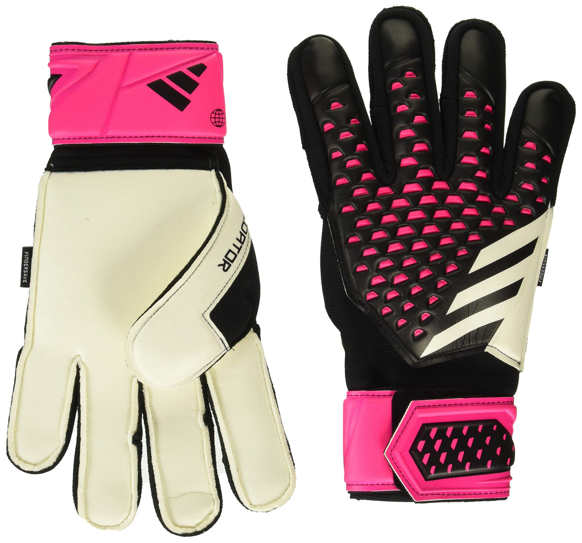 adidas Guantes de Portero Unisex-Adulto Match Fingersave Predator Negro/Blanco/Rosa Impactante Equipo 11