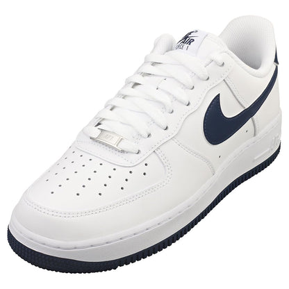 Zapatillas Nike Air Force 1 07 para hombre (FJ4146-104 Blanco/Blanco/Azul marino medianoche) Talla 9.5